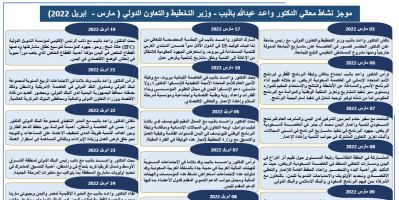 موجز نشاط معالي الدكتور واعد باذيب وزير التخطيط والتعاون الدولي لشهري مارس وأبريل 2022